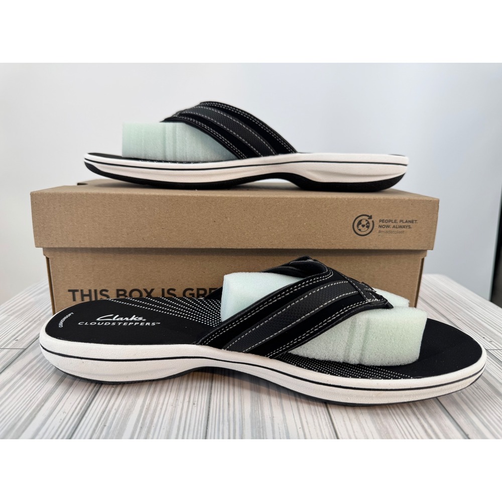 Clarks Cloudsteppers Breeze Sea Black Flip Flops Thong Sandals Women US 11 M NEW